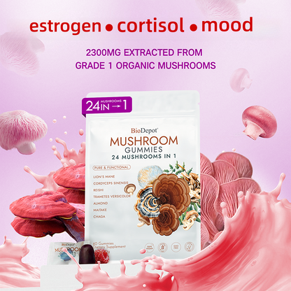 Mushroom Gummies for Women – Dopamine Boost, Mood Support & Vaginal Health – pH Balance, Body Odor Control & Sleep Aid – Vegan Fruiting-Body Blend with Mega Lion’s Mane, Reishi & Cordyceps, Relieve Fatigue & Build Emotional Resilience