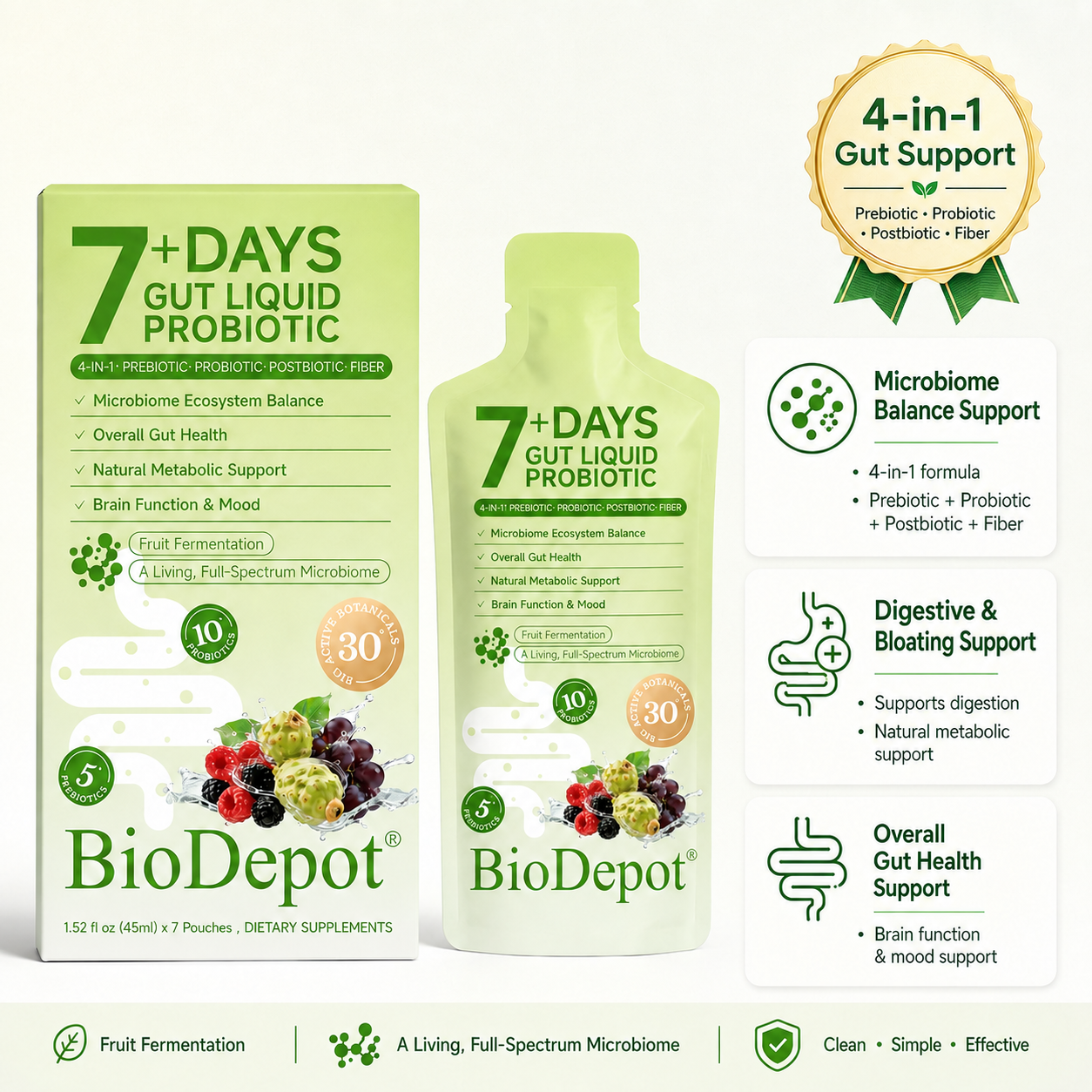 BioDepot 7+ Day Premium Gut Probiotic Liquid Drink — 4-in-1 Probiotic Supplement to Support Enhanced Metabolism