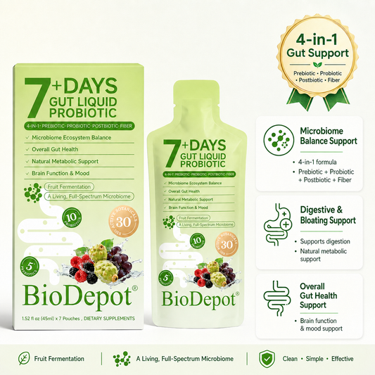 BioDepot 7+ Day Premium Gut Probiotic Liquid Drink — 4-in-1 Probiotic Supplement to Support Enhanced Metabolism