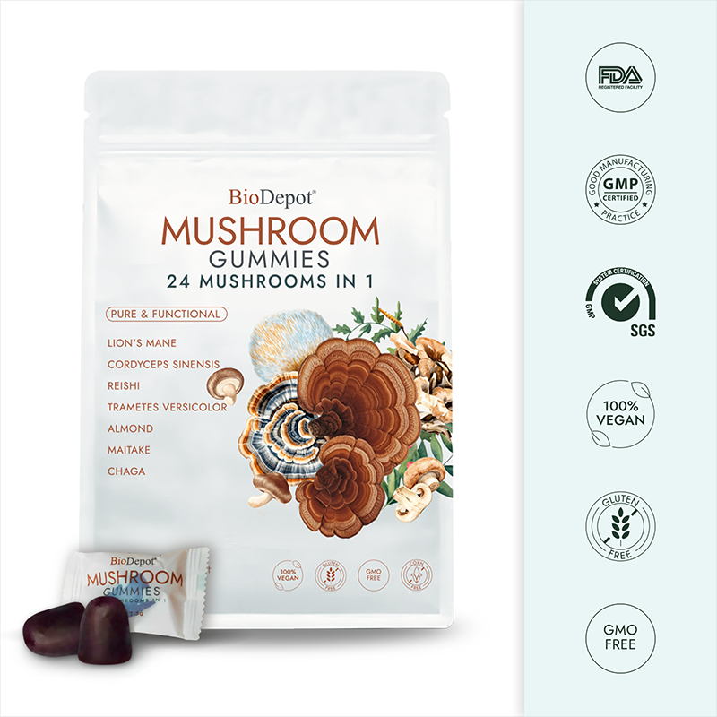 Mushroom Gummies with Mega Lion’s Mane, Cordyceps & Reishi 24 in 1 Supplement Natural Brain Focus, Memory & Energy Support Coffee Alternative for Mental Clarity & Immune System,Relieve Fatigue & Build Emotional Resilience